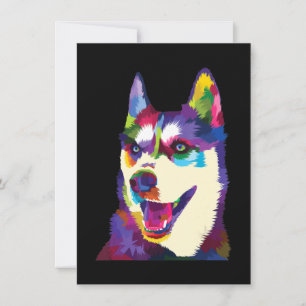 Colourful husky dog pop   art style present invitation