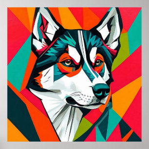 Colourful Husky dog Poster