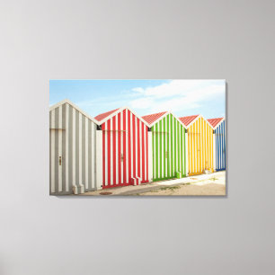Colourful Huts On Beach Canvas Print