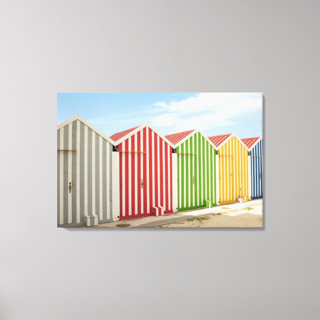 Colourful Huts On Beach Canvas Print (Front)