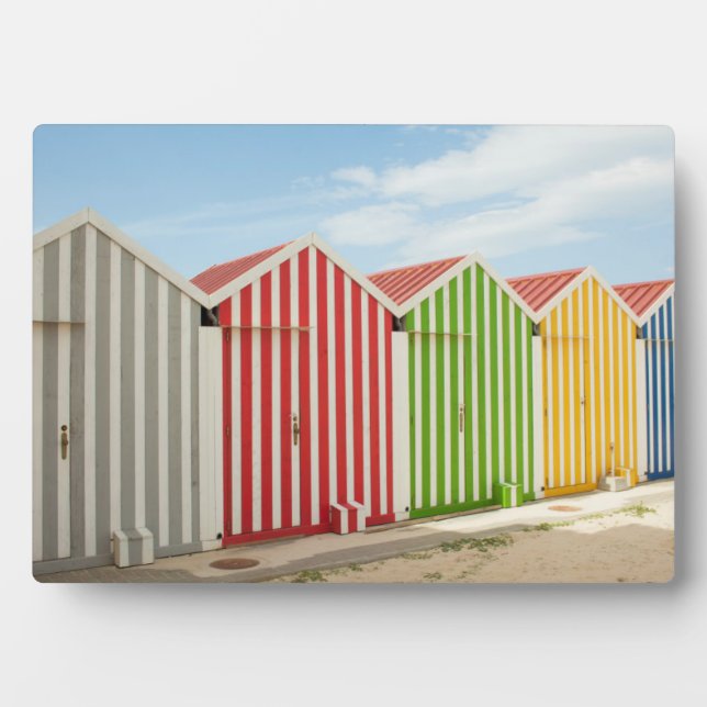 Colourful Huts On Beach Plaque (Front)