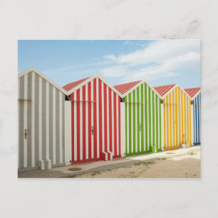 Colourful Huts On Beach Postcard