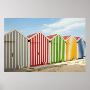 Colourful Huts On Beach Poster