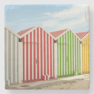 Colourful Huts On Beach Stone Coaster