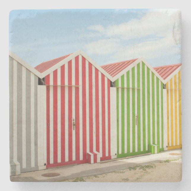 Colourful Huts On Beach Stone Coaster (Front)