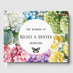 Colourful Hydrangea Floral Butterfly Wedding Guest Book