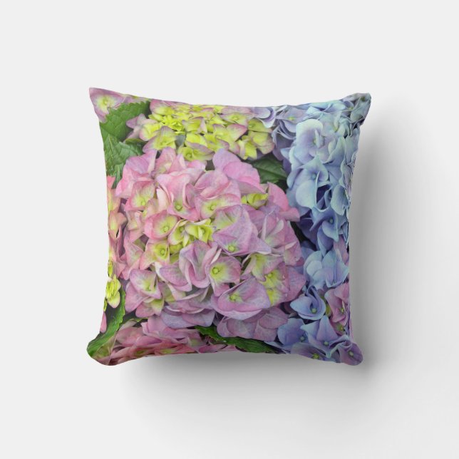 Colourful hydrangea flower print throw pillow (Front)