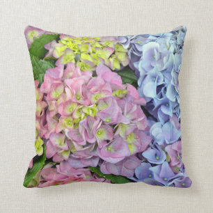 Colourful hydrangea flower print throw pillow