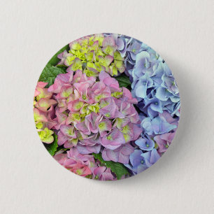 Colourful hydrangea flowers 6 cm round badge