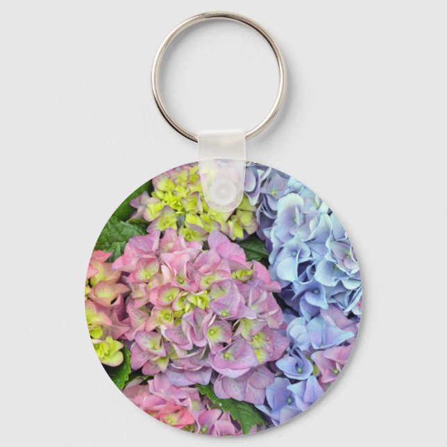 Colourful hydrangea flowers key ring (Front)