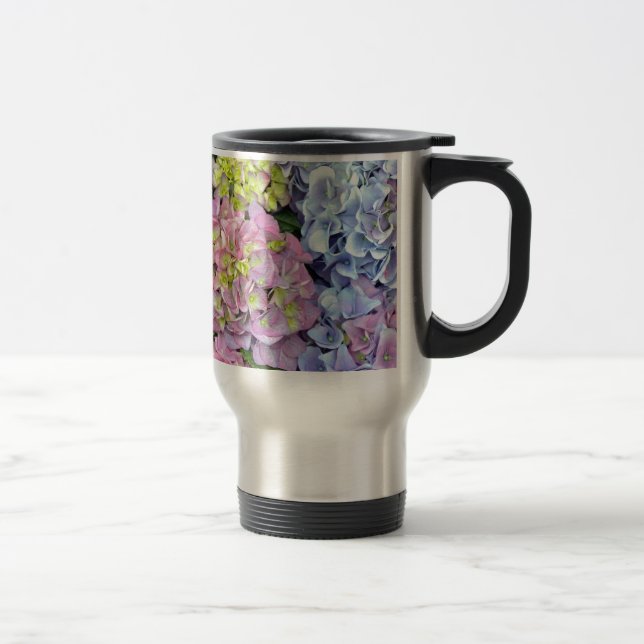 Colourful hydrangea flowers travel mug (Right)