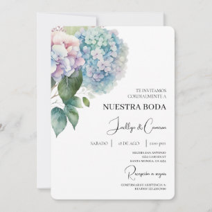 Colourful Hydrangea Spanish Wedding Invitation