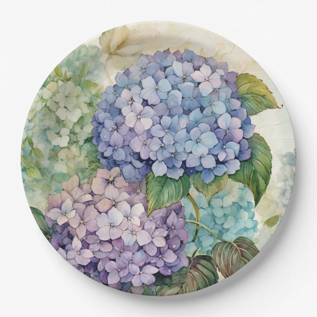 Colourful hydrangeas  paper plate (Front)