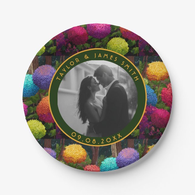 Colourful Hydrangeas Plates For Engagement Party (Front)
