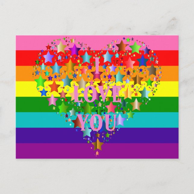 Colourful I Love You Heart LGBT Rainbow Flag Postcard (Front)