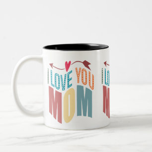 Colourful I Love You Mum & heart & Arrow Two-Tone Coffee Mug