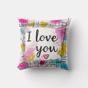 Colourful "I Love You" Throw Pillow