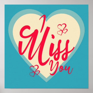 Colourful I miss you with decorative hearts Poster