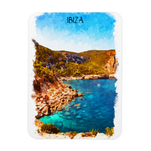 Colourful Ibiza Spain Watercolor Landscape Magnet