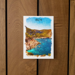 Colourful Ibiza Spain Watercolor Landscape Postcard