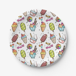Colourful Ice Cream, Candy and Lollies Pattern Paper Plate