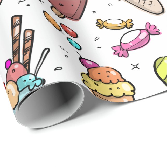 Colourful Ice Cream, Candy and Lollies Pattern Wrapping Paper (Roll Corner)