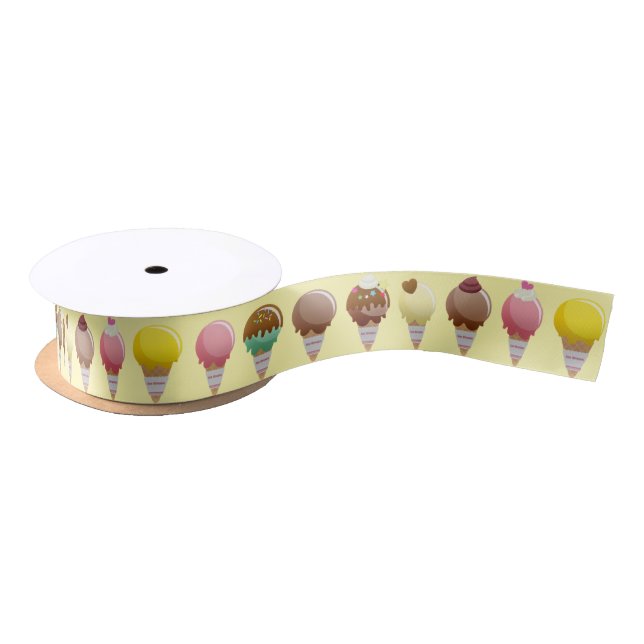 Colourful Ice Cream Cone Flavours Satin Ribbon (Spool)