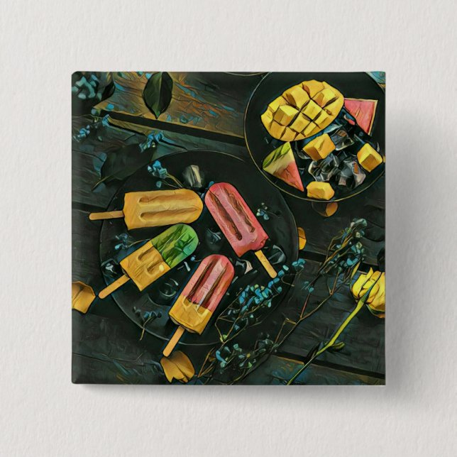 Colourful ice cream cone popsicle 15 cm square badge (Front)