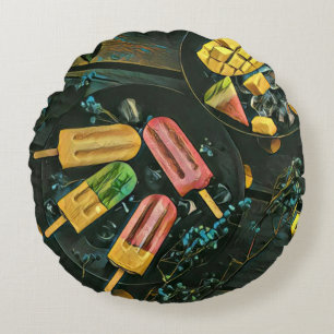 Colourful ice cream cone popsicle round cushion