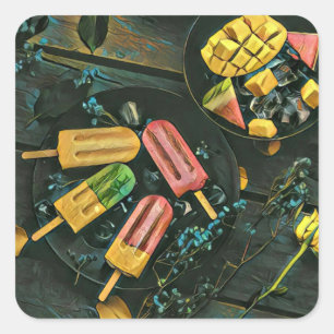 Colourful ice cream cone popsicle square sticker