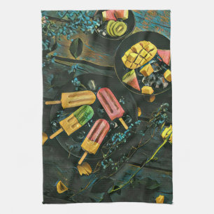 Colourful ice cream cone popsicle tea towel