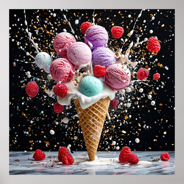 🍦 Colourful Ice Cream Cone Splash Dessert Decor � (Front)
