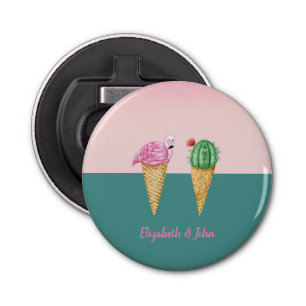 Colourful Ice Cream Cones Cactus Pink Flamingos Bottle Opener