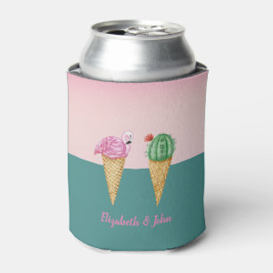 Colourful Ice Cream Cones Cactus Pink Flamingos Can Cooler