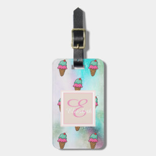 Colourful Ice Cream Cones ,Monogram-Personalised Luggage Tag