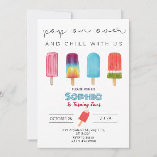 Colourful Ice Cream Four Birthday Party Invitation