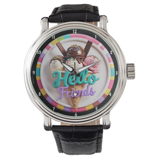 Colourful Ice Cream Fun Sprinkles Friendly Message Watch (Front)