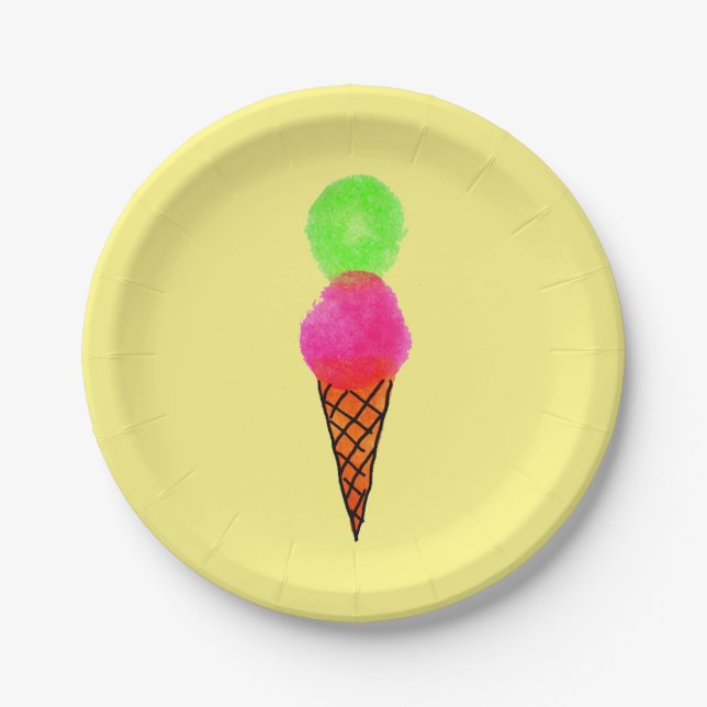 colourful ice-cream girl's birthday party paper plate (Front)
