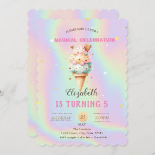 Colourful Ice cream Holographic Birthday Invitation