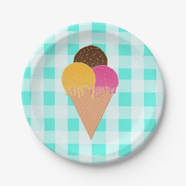 Colourful Ice Cream Illustration Paper Plate (Front)