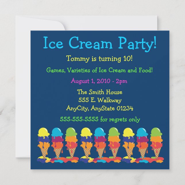 Colourful Ice Cream Party Invitation (Front)