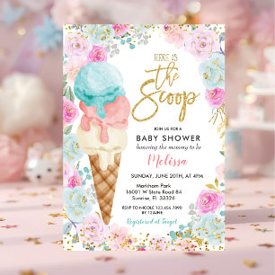 Colourful Ice Cream Pastel Flowers Baby Shower  Invitation
