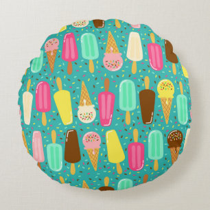 Colourful Ice Cream Pattern Summer Round Cushion