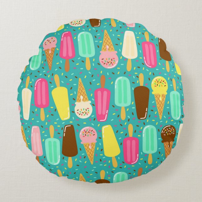 Colourful Ice Cream Pattern Summer  Round Cushion (Front)
