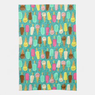 Colourful Ice Cream Pattern Summer  Tea Towel