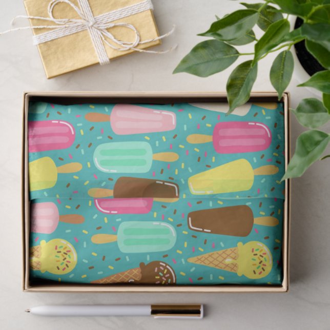 Colourful Ice Cream Pattern Summer  Tissue Paper (Gift)