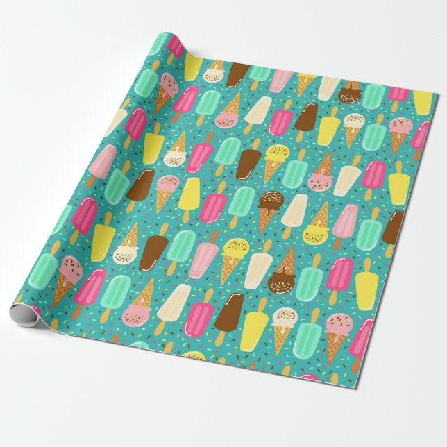 Colourful Ice Cream Pattern Summer  Wrapping Paper (Unrolled)