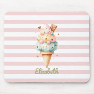Colourful Ice cream Pink Stripes Mouse Mat