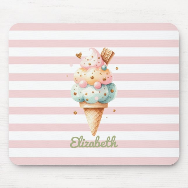 Colourful Ice cream Pink Stripes   Mouse Mat (Front)
