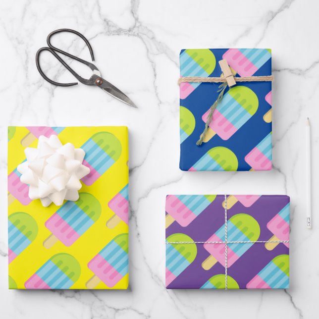 Colourful ice cream popsicle wrapping paper sheets (Front)